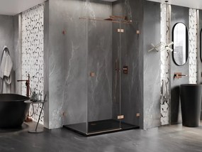 Mexen Lunar T, výklopný sprchový kút pravý 130 x 100 cm, 8mm číre sklo, profil medená matná, 834T-130-100-65-00-P