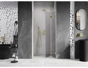 Mexen, Mexen Lunar-F pravé sklápacie sprchové dvere 70 cm, transparentné, brúsené zlato - 836-070-000-55-00-P