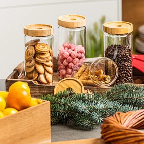 4Home Sklenená dóza na potraviny s viečkom Bamboo Style, 1000 ml, 1000 ml