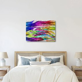 Obraz - Tehlový múr s farebnými plameňmi (70x50 cm)