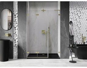 Mexen Lunar-F, L skladacie ľavé sprchové dvere 145 cm, 8mm číre sklo, zlatý matný profil, 836SL-145-050-55-00-L