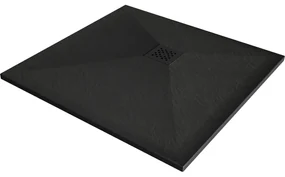 Mexen Stone+, štvorcová vanička z minerálneho kompozitu 70 x 70 cm, čierna, čierna krytka, 44707070-B