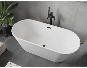 Mexen Flavia, voľne stojaca vaňa 160 x 75 cm, biela, čierny matný prepad, 54031608000-70