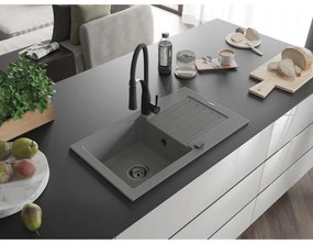 Mexen Pablo, 1-komorový granitový drez 752x436x161 mm a drezová batéria Aster, šedá, 6510-71-73450-70-B