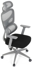 Kancelárska ergonomická stolička GRANT II — sieť, látka, sivá