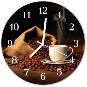 Sklenené hodiny okrúhle Zrnková káva fi 30 cm