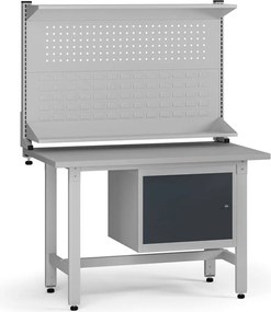 Výškovo nastaviteľný dielenský stôl G5 s nadstavbou, 1200 x 750 x 800-1000 mm, 1x skrinka, grafit