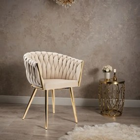 Jedálenská stolička COFTON zamatová, zlatá / béžová