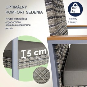 InternetovaZahrada Ratanový balkónový set 1+2 - šedá/drevo