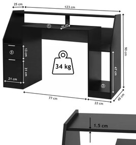 MIADOMODO Počítačový stôl, 123 x 55 x 90 cm