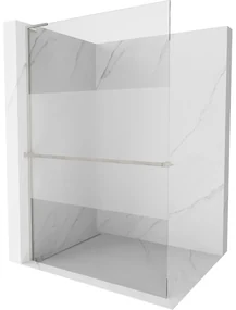 Mexen Kioto+ L, sprchová zástena Walk-In s poličkou a vešiakom 80 x 200 cm, 8mm číre sklo-námraza, brúsená oceľ profil, 800-080-123-97-35
