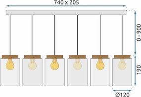 Toolight Toolight, závesné svietidlo 6xE27, APP1813-6CP, šedá-čierna, OSW-00663