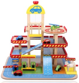 Drevená garáž, veľké parkovisko s výťahom + autíčka, Ecotoys