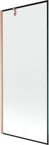 Mexen Next, 1-krídlová vaňová zástena 80 x 150 cm, 6mm číre sklo - čierny vzor, medená matná, 895-080-000-00-70-65