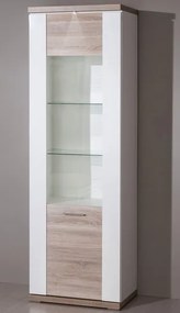 Vysoká vitrína Caracas typ 02, dub / biely lesk, s osvetlením