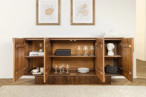 Komoda ART DECO 170cm 3D mangové drevo, údená hnedá
