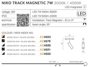 LED svietidlo do lišty Alfa Niko Track Magnetic 7W 3000K zlaté/Bk