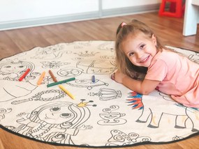 Butter Kings, KOBEREC - OMAĽOVÁNKY - Kities with flowers, 130x130 (priemer) kruh, biela, detská izba