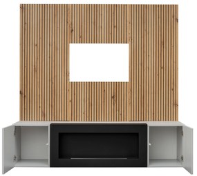 Obývacia stena Xavus L2-K (perla grey + dub artisan) (s bio krbom). Vlastná spoľahlivá doprava až k Vám domov. 1118834