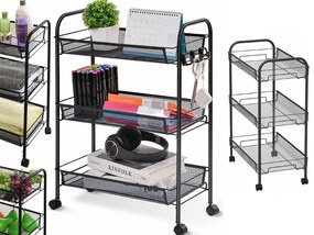 VERK GROUP Mobilný kovový regál s kolieskami, 3 police, čierny kov SHELF