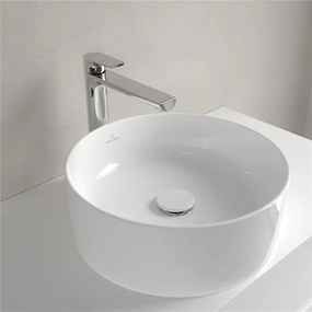 VILLEROY &amp; BOCH Collaro okrúhle umývadlo na dosku bez otvoru, bez prepadu, priemer 400 mm, biela alpská, s povrchom CeramicPlus, 4A1840R1