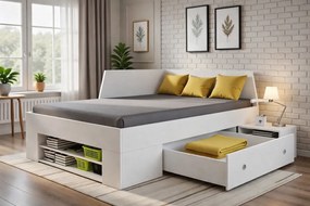 Úložná posteľ so zástenou Junior 120x200 cm, biela