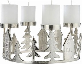 ADVENT Adventný veniec domčeky 35 cm - strieborná