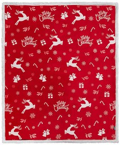 Vianočná červená baránková deka z mikroplyšu CANDY BELLS Rozmer: 160 x 200 cm
