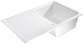 Sink Quality Sapphire, kuchynský granitový drez 755x460x190 mm + čierny sifón, biela, SKQ-SAP.W.1KDO.XB