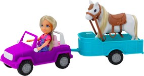 LEAN Toys Súprava bábiky Ankiki kabriolet s prívesom a koňom