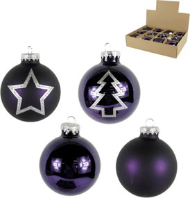 Súprava 12 ks vianočných ozdôb PURPLE JOY sklenené 7,5 cm, fialové