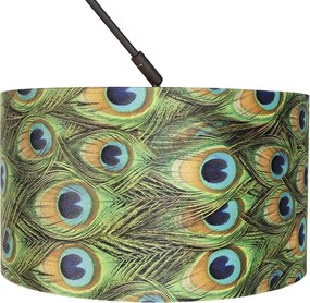 Závesné svietidlo čierne s plyšovým tienidlom páv s zlatom 35 cm - Blitz