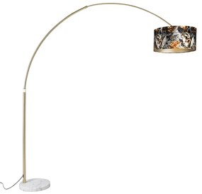 Mosadzná oblúková lampa s tienidlom s kvetinovým vzorom 50 cm - XXL