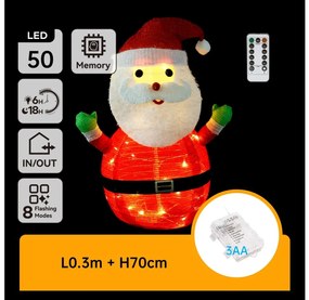 Aigostar - LED Vianočná vonkajšia dekorácia 50xLED/3xAA 0,7m IP44 Santa Claus