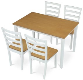 Jedálenský set z masívneho dreva, 5 ks, dub, biela