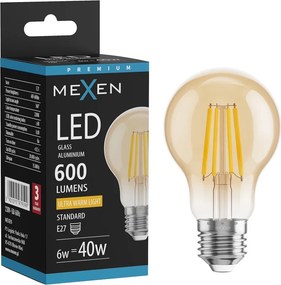 Mexen Vintis, LED filamentová žiarovka E27, A60, 6 W, teplá biela 2200K, jantárová, L150-E27-0622-50
