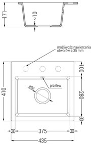 Mexen Milo, granitový drez 435x410x171 mm, 1-komorový a drezová batéria Carla, čierna škvrnitá, 6505-76-670700-00