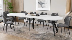 Mazzoni EXPANSO Biely mat / čierne nohy - OVÁLNY ROZKLADACÍ STÔL 160-360 cm PRE 16-18 OSÔB