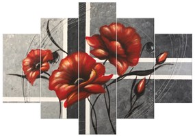 Gario Ručne maľovaný obraz Vírivé maky - 5 dielny Rozmery: 150 x 105 cm