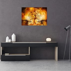Prírodný abstraktný sklenený obraz stromu (70x50 cm)