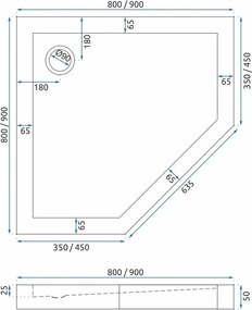 Rea Diamond - akrylátová sprchová vanička 90 x 90 x 5 cm + sifón, čierna, REA-K8543