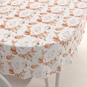 Biante Detský bavlnený oválny obrus Sandra SA-523 Líšky a sovy na bielom 50x100 cm