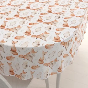Biante Detský bavlnený oválny obrus Sandra SA-523 Líšky a sovy na bielom 140x180 cm