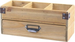Prírodný drevený úložný box s 3 priehradkami a zásuvkou Gila - 30*13*13 cm
