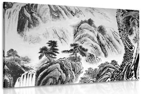 Obraz čínska krajinomaľba v čiernobielom prevedení - 120x80
