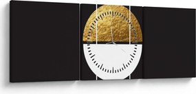 Obraz - Abstrakcia zlatá a čierna N⁰1 (s hodinami) (90x30 cm)