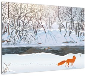 Obraz - Líška v zimnej krajine (70x50 cm)