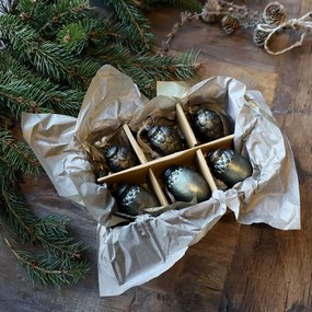 6ks zelená antik sklenená vianočná ozdoba šiška a žaluď - Ø 3,5*5,5 cm