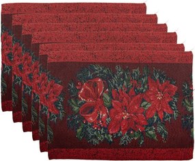 6ks červené látkové prestieranie s vianočnými hviezdami - 33*45 cm