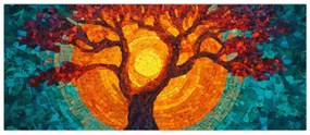 Obraz - Strom života a slnko v mozaike (120x50 cm)